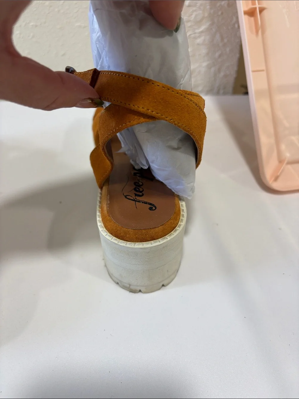 Free People Twisted Suede Ankle-Strap Platform Sandals - Rust Brown
